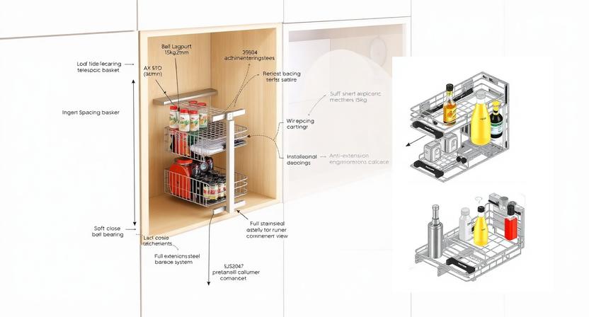 200mm side pull out basket for kitchen cabinet