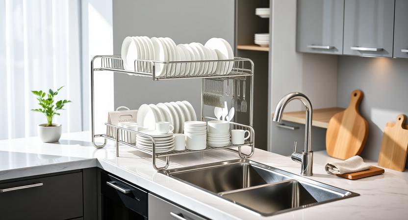 2 Tier 20 Plate Stainless Steel Dish Rack
