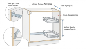 Diagram for measuring cabinet carcass dimensions.