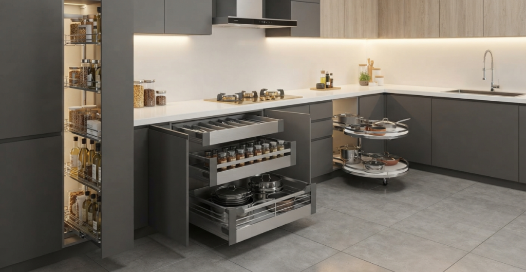 A close-up durability test of SS304 stainless steel kitchen basket, showing resistance to rust and heavy weight in a humid environment.