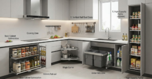 Smart 2026 kitchen layout with modular storage for urban Bangladeshi apartments.