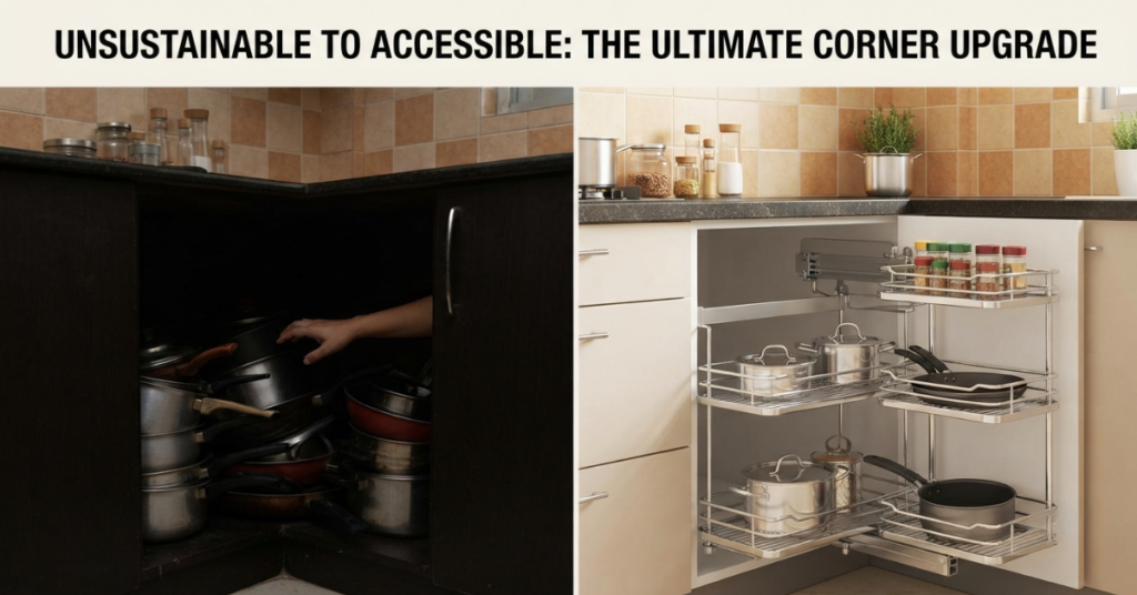 How a Blind Corner Cabinet Pull Out Saves Kitchen Space